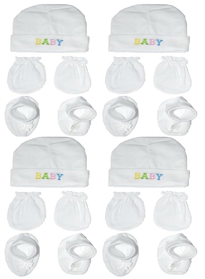 ANKIMA New Born Baby Cotton Caps Booties Mittens Combo Set (PACK 4, 0-3 Months) - Image 1