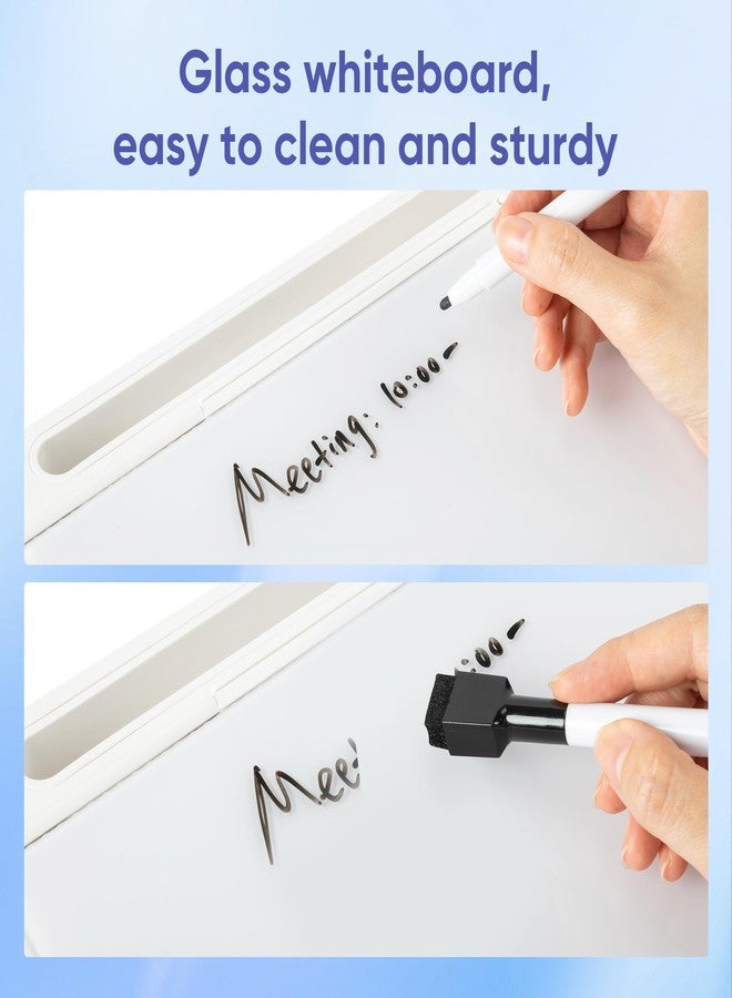 VUSIGN Glass Desktop Whiteboard with Storage, Small Organizer Dry Erase Board Desk Board Buddy White Board, Desktop Computer Pad for Notetaking, Desk Whiteboard for Office, Home, School Supplies - Image 4