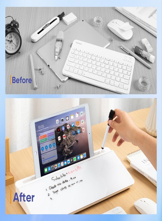 VUSIGN Glass Desktop Whiteboard with Storage, Small Organizer Dry Erase Board Desk Board Buddy White Board, Desktop Computer Pad for Notetaking, Desk Whiteboard for Office, Home, School Supplies - Image 3