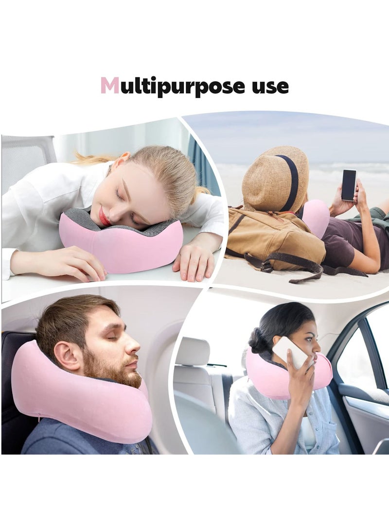 Swift Travel Pillow, Memory Foam, Airplane Neck Pillow with 3D Contoured Eye Masks, Earplugs and Storage Bag for Sleeping Rest, Pink - Image 4