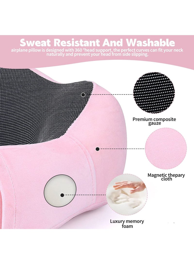Swift Travel Pillow, Memory Foam, Airplane Neck Pillow with 3D Contoured Eye Masks, Earplugs and Storage Bag for Sleeping Rest, Pink - Image 5