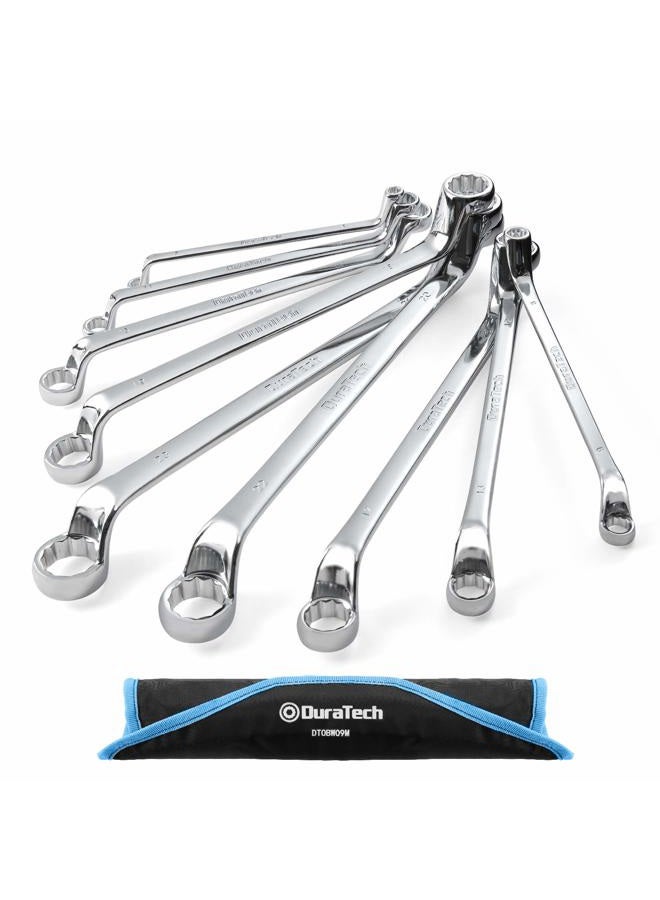 DURATECH Offset Box Wrench Set, Metric, 9-Piece, 6-23mm, 75-Degree, Chrome Vanadium Steel Construction with Rolling Pouch - Image 1