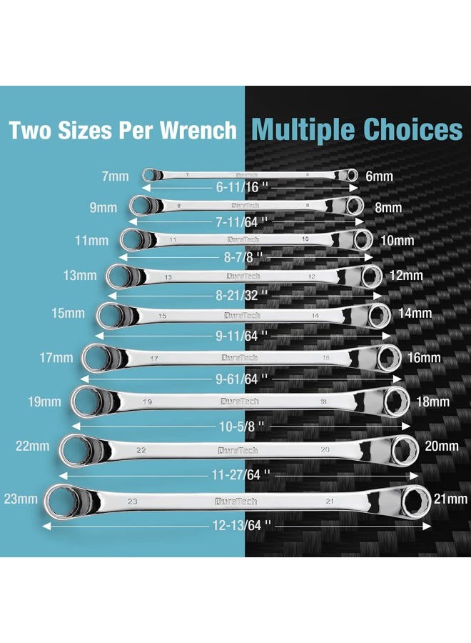 DURATECH Offset Box Wrench Set, Metric, 9-Piece, 6-23mm, 75-Degree, Chrome Vanadium Steel Construction with Rolling Pouch - Image 2