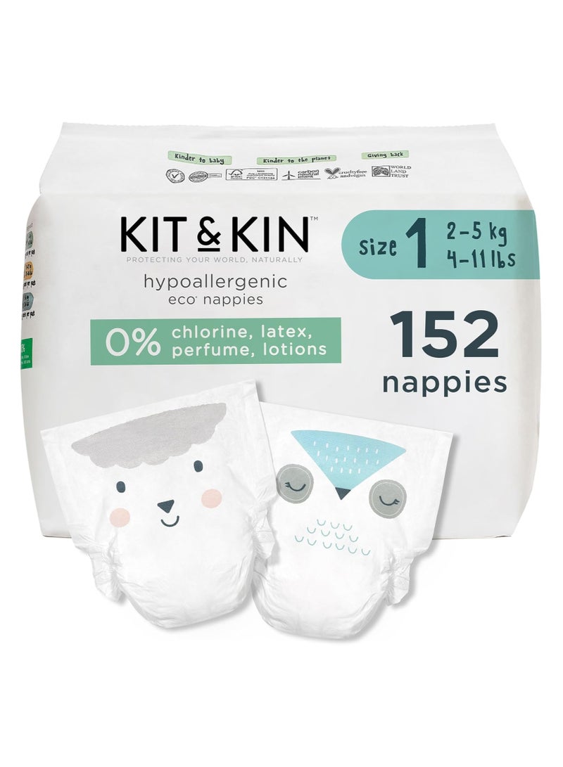 KIT & KIN Baby Diapers For New Born Size 1, 2-5Kg (4-Pack | 152 Counts) Flash Dry Superior Leak Protection Disposable Diapers | Hypoallergenic Skin Protection Diapers Size 1 - Image 1