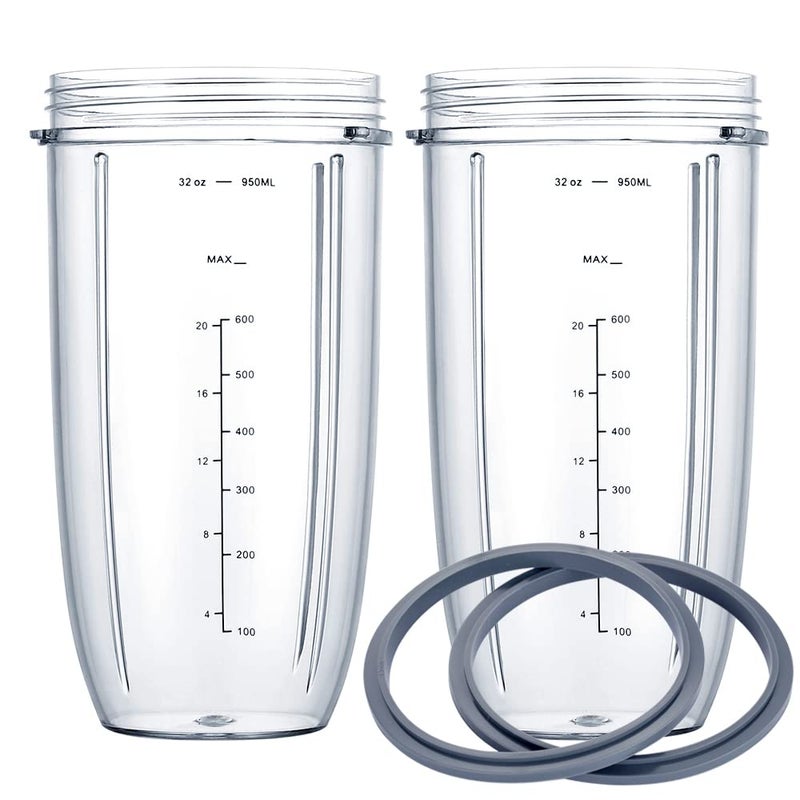 Replacement Cups for Nutribullet Blender 32OZ Measuring Scale Cups 2 Rubber Gaskets Compatible with NutriBullet 600W and 900W Blenders 4 PCS