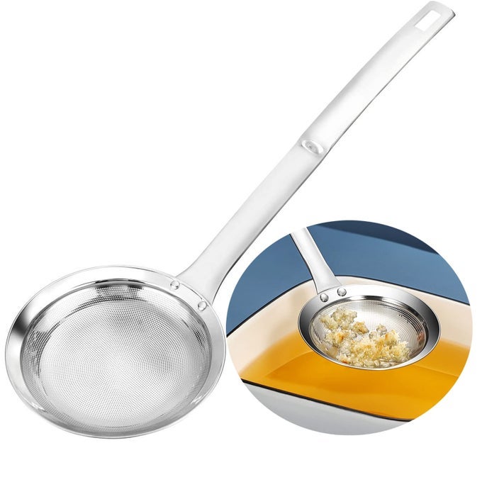 MULTIFUNCTIONAL HOT POT FAT SKIMMER SPOON STAINLESS STEEL FINE MESH FOOD STRAINER FOR SKIMMING GREASE AND FOAM DIA 44
