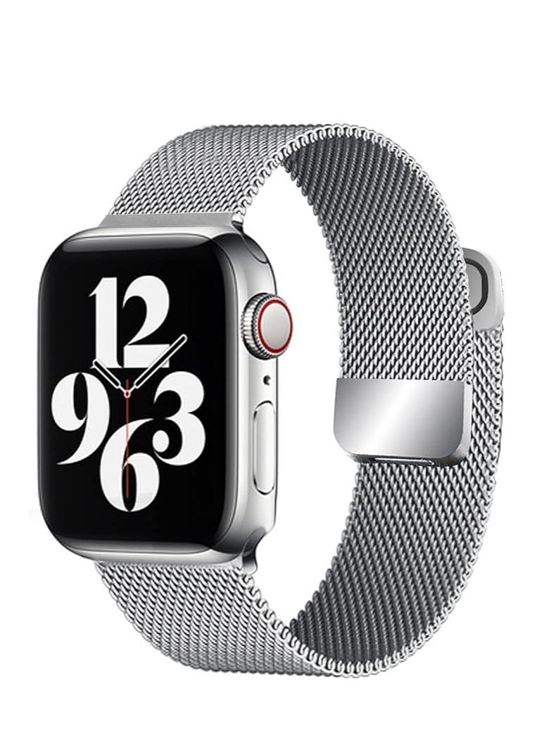 Mesh Metal Loop For Apple Watch Band 40mm 41mm 38mm for iWatch Bands Series Ultra SE 7 6 5 4 3 2 1 Women Men, Stainless Steel Strap with Magnetic Clasp 