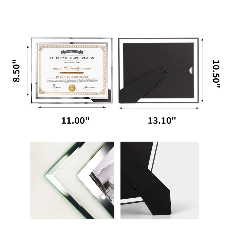 Hoikwo 8.5x11 Picture Frames, 4 Packs Silver Glass Certificate Frames for Document Diploma Award, Only for Tabletop Display Vertically or Horizontally - Image 2