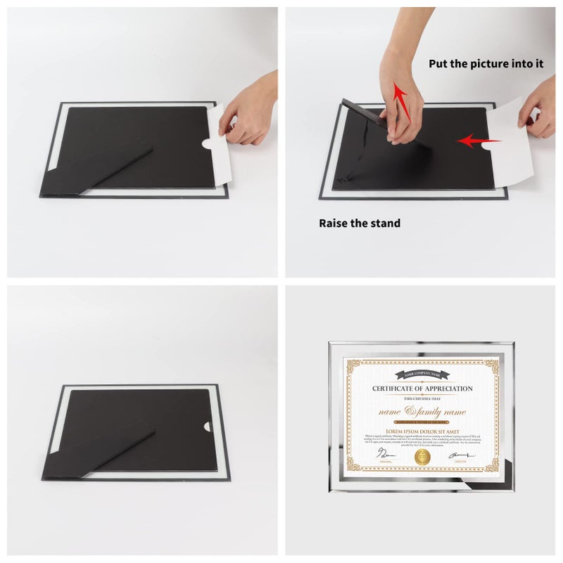 Hoikwo 8.5x11 Picture Frames, 4 Packs Silver Glass Certificate Frames for Document Diploma Award, Only for Tabletop Display Vertically or Horizontally - Image 5