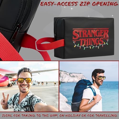 Stranger Things حقيبة غسيل سترينجر ثينغز للنساء والرجال والمراهقين - حقيبة مكياج للسفر وحقيبة أدوات النظافة - هدايا لها (أسود/أحمر) - Image 5