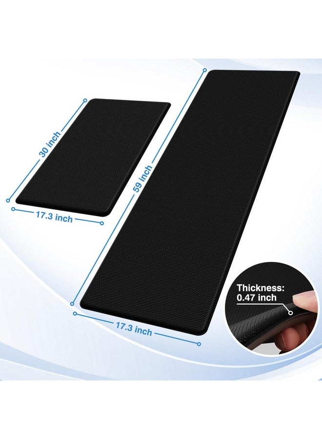 StepRite Kitchen Mats, 2PCS Kitchen Rugs, Cushioned Anti Fatigue Kitchen Mats for Floor, Non-Slip Standing Desk Mat, Waterproof Kitchen Rug Set for Kitchen, Floor, Office, 17.3"x30"+17.3"x59", Black - Image 2