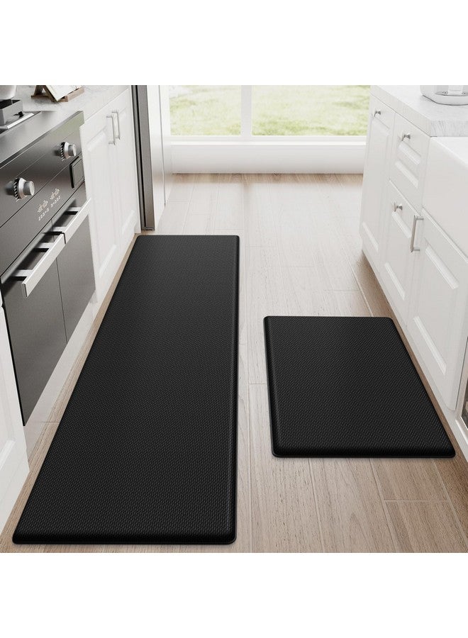 StepRite Kitchen Mats, 2PCS Kitchen Rugs, Cushioned Anti Fatigue Kitchen Mats for Floor, Non-Slip Standing Desk Mat, Waterproof Kitchen Rug Set for Kitchen, Floor, Office, 17.3"x30"+17.3"x59", Black - Image 1