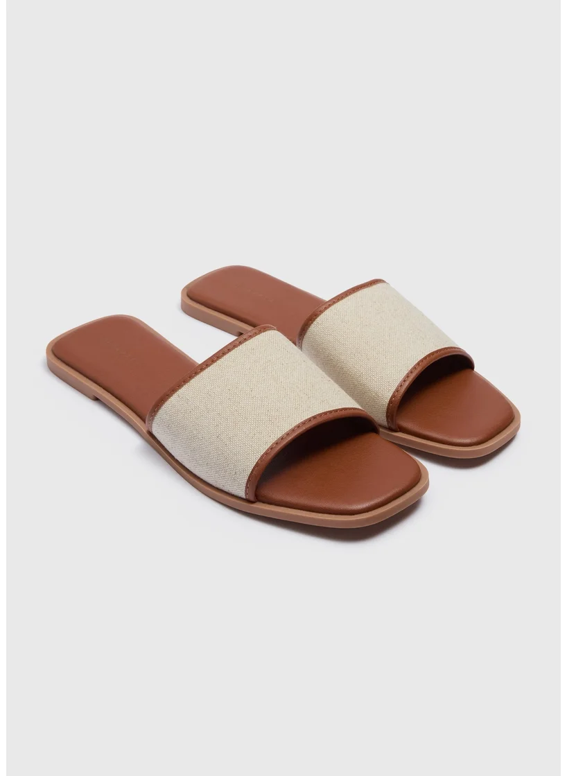 Matalan Tan Linen Look Mule Sliders