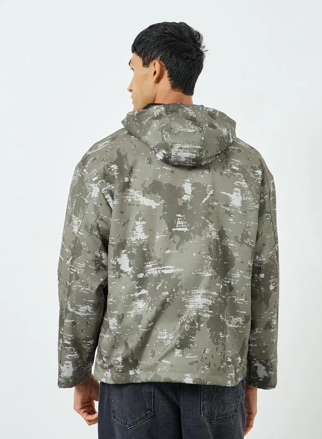 Styli Active Olive Men Olive Camo Hooded Jacket for Men | Best Price UAE