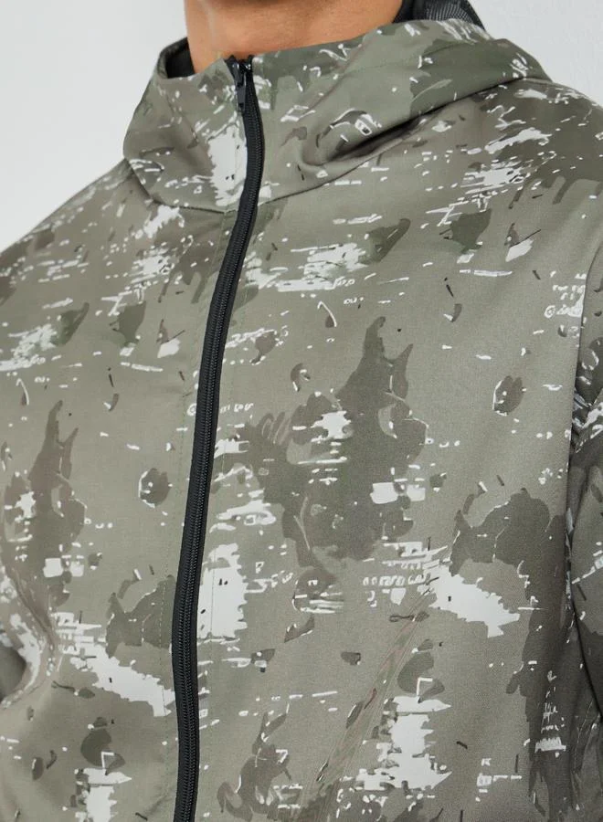Styli Active Olive Men Olive Camo Hooded Jacket for Men | Best Price UAE