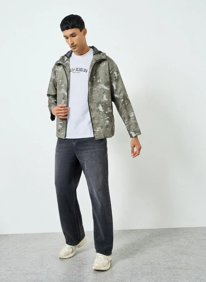 Styli Men Olive Camo Hooded Jacket