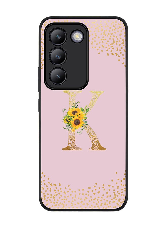 Stylizedd Rugged Black edge case for Vivo V30 Lite 5G, Flexible Cover -  Custom Monogram Initial Letter Mandala Floral Pattern Alphabet - K  (Pink ) - Image 1