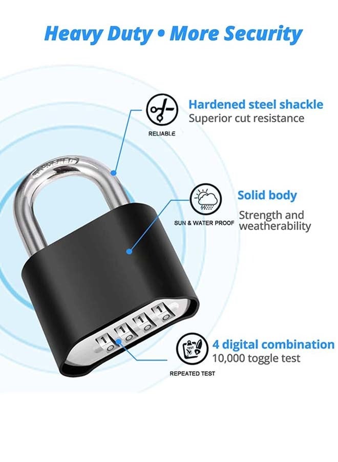 YIM-VIBEHAUS Combination Padlock - 4 Digit Code Padlock Heavy Duty Lock with Hardened Steel Shackle, Weatherproof Outdoor Pad Lock for Gym Locker, Hasp Storage, Shed, Fence, Gate (Black)  - Image 2
