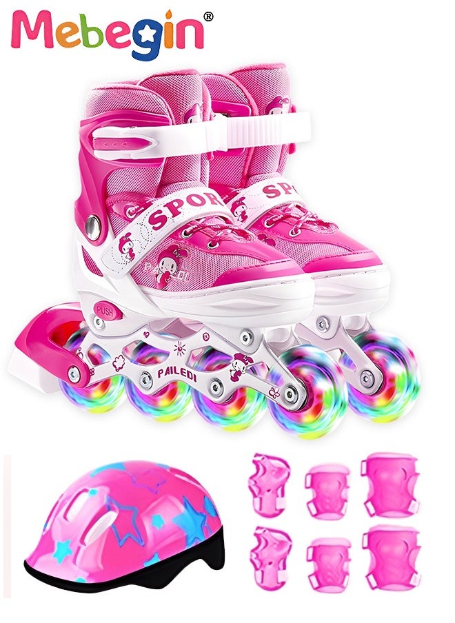 MEBEGIN - Kids Roller Skates Set with Protective Gear and Helmet, Fashion Durable Roller Boots with Wear-resistant Flash Wheels, Comfortable Interior, 4 Sizes Adjustable, for Girls and Youth Beginner, Perfect Gift for Kids - Image 1