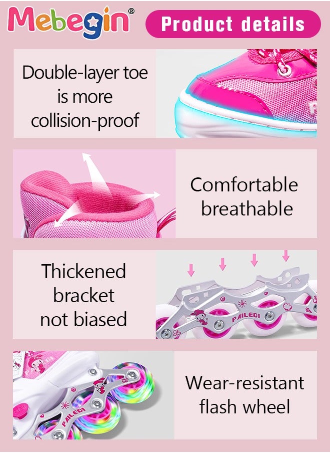 MEBEGIN - Kids Roller Skates Set with Protective Gear and Helmet, Fashion Durable Roller Boots with Wear-resistant Flash Wheels, Comfortable Interior, 4 Sizes Adjustable, for Girls and Youth Beginner, Perfect Gift for Kids - Image 1