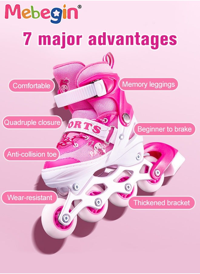MEBEGIN - Kids Roller Skates Set with Protective Gear and Helmet, Fashion Durable Roller Boots with Wear-resistant Flash Wheels, Comfortable Interior, 4 Sizes Adjustable, for Girls and Youth Beginner, Perfect Gift for Kids - Image 1