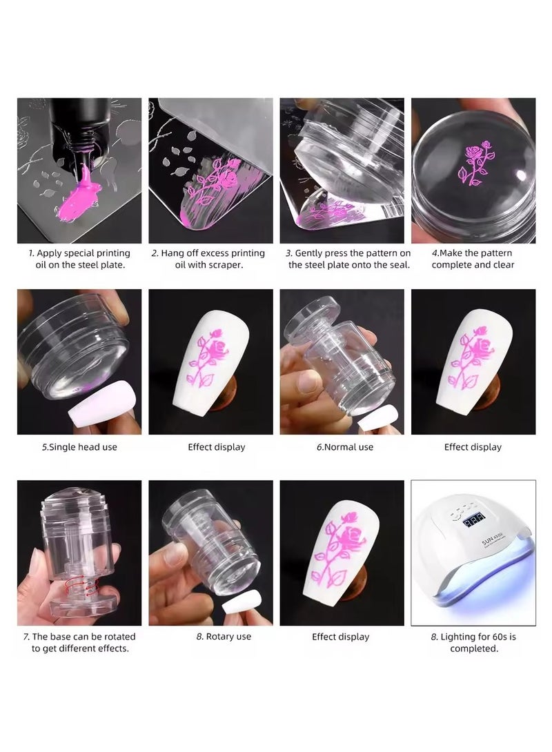 Goolsky Rotatable Clear Nail Stamper Kit | Silicone Jelly Head + Scraper | Variable Pattern French Stamp Tool | DIY Nail Art Accessories for Beginners & Pros - Image 3