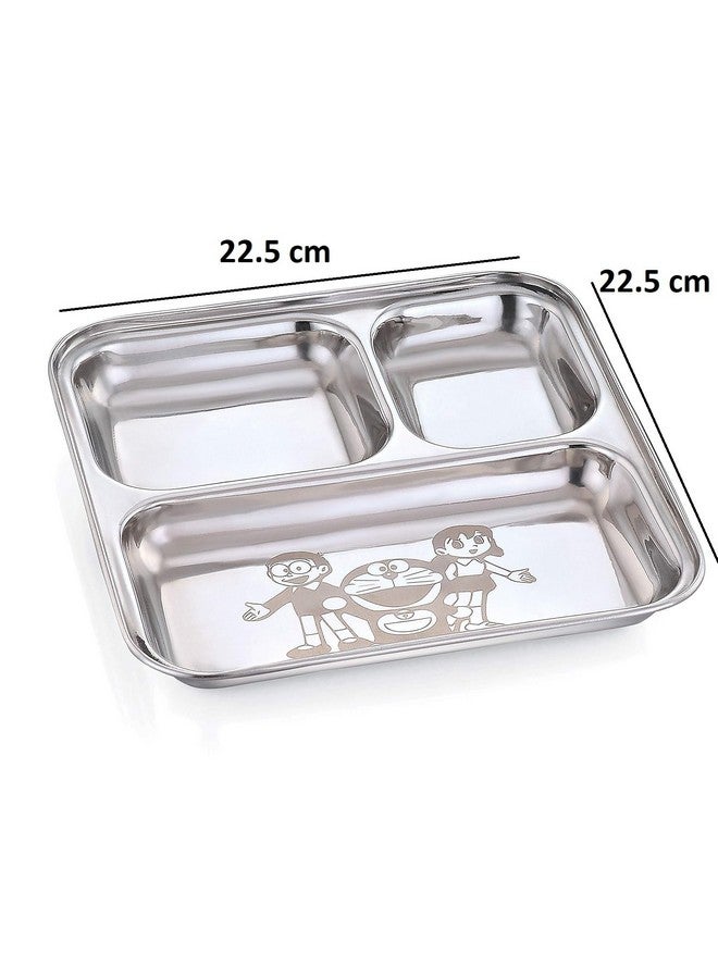 Expresso - Heavy Duty Stainless Steel Square Small Dinner Plate with 3 Sections Divided Mess Trays for Kids Lunch, Camping, Events & Every Day Use Kitchenware, Cartoon Design - Image 3