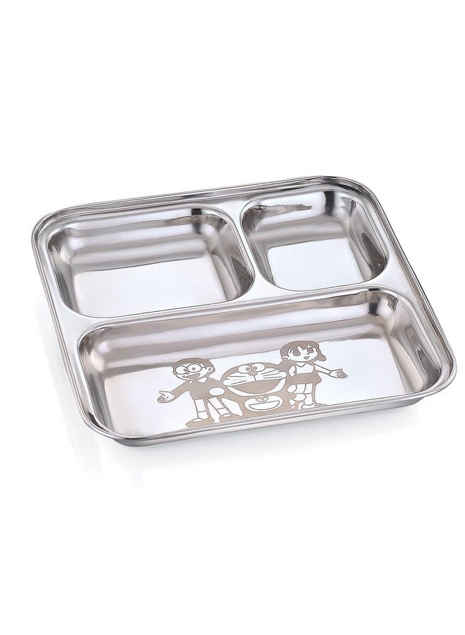 Expresso - Heavy Duty Stainless Steel Square Small Dinner Plate with 3 Sections Divided Mess Trays for Kids Lunch, Camping, Events & Every Day Use Kitchenware, Cartoon Design - Image 1