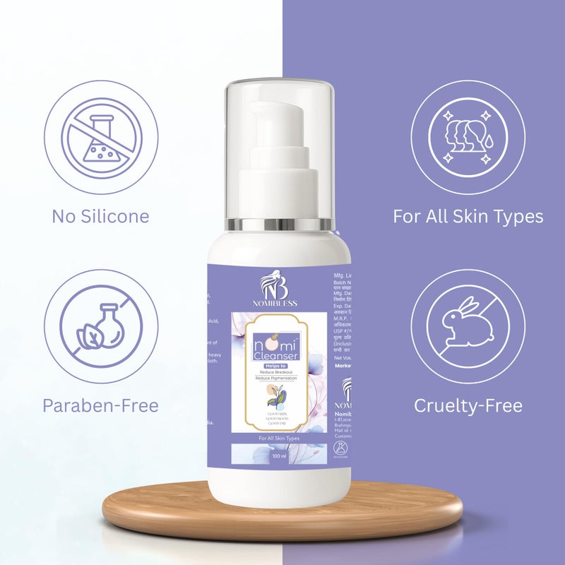 NOMIBLESS Face Cleanser with Aloe Vera, Rice Water & Moringa Extract | Brightening, Acne Control & Deep Cleansing Face Wash for All Skin Types-100ml - Image 2