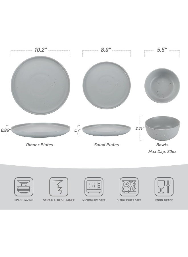 Famiware Dawn 12 Piece Stoneware Dinnerware Set, Set for 4, Scratch Resistant, Microwave & Dishwasher Safe, Light Grey - Image 2