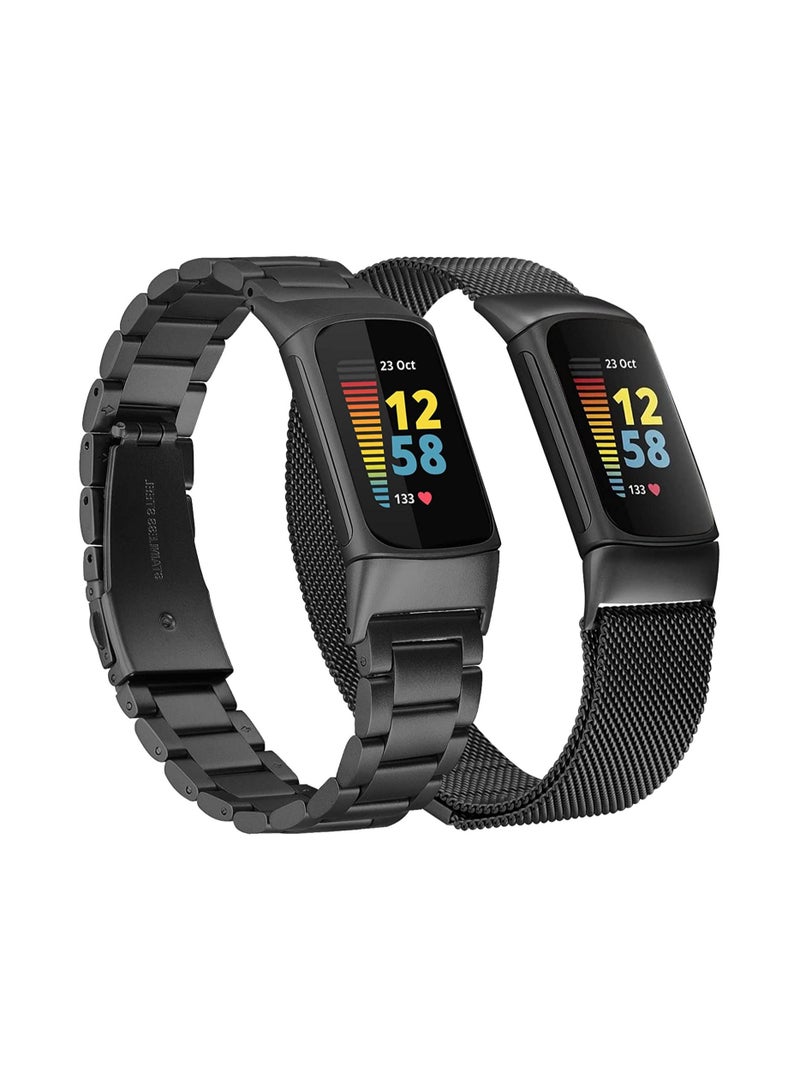 KASTWAVE Fitbit Charge 5 Bands, Magnetic Mesh Loop Bands and Metal Adjustable Stainless Steel Wristband Replacement, for Charge 5 Fitness Health Tracker, 2 Pcs - Image 1