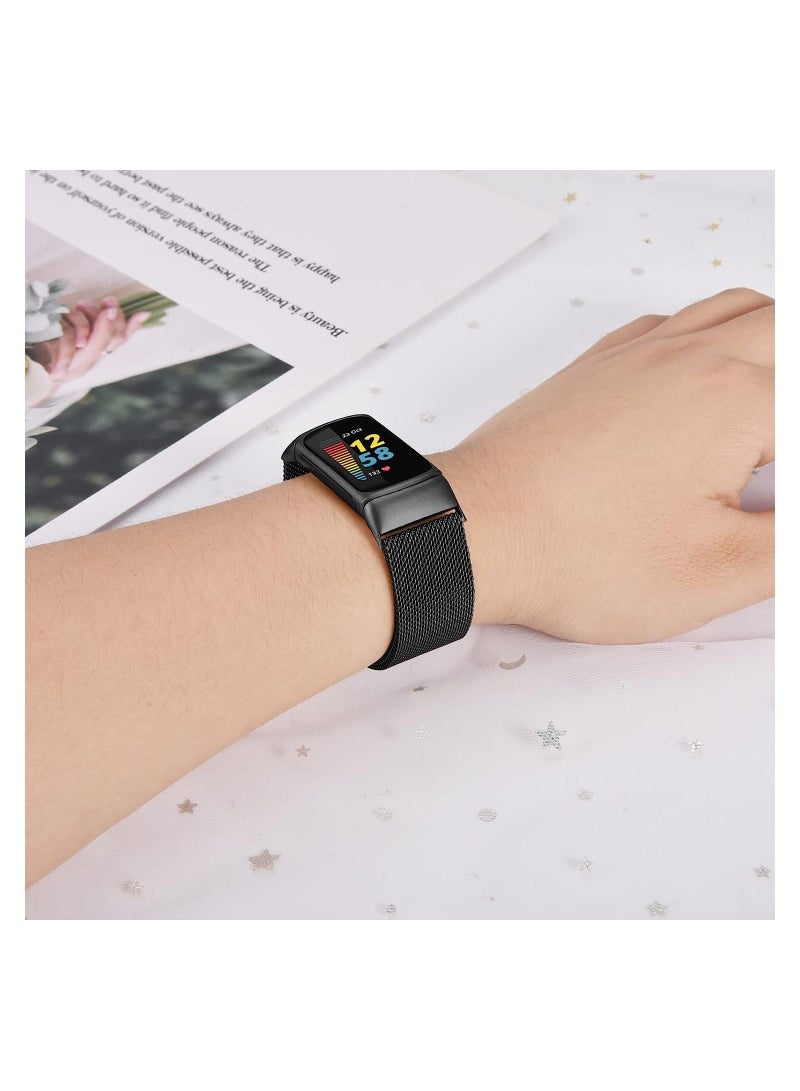 KASTWAVE Fitbit Charge 5 Bands, Magnetic Mesh Loop Bands and Metal Adjustable Stainless Steel Wristband Replacement, for Charge 5 Fitness Health Tracker, 2 Pcs - Image 3