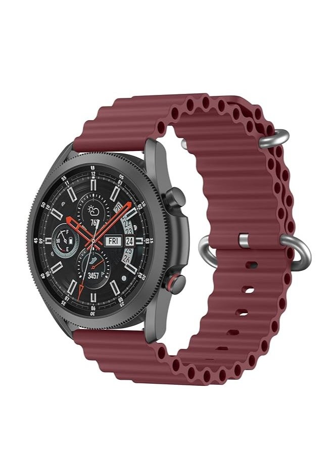 ten.tech - Ocean Silicone Watch Band 22mm for Samsung Galaxy Watch 3 45-46mm / Gear 3, Waterproof Soft Silicone Sport Band for Huawei Watch GT3 46mm / GT2E / GT 46mm / GT2 Pro by Tentec - Wine red - Image 1