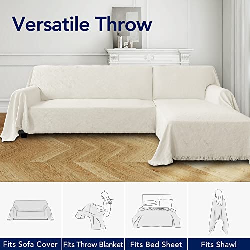 PureFit Geometric Jacquard Throw Sofa Cover - Textured Soft Washable Decorative Couch Covers for 3 Cushion with Tassels Furniture Protector for Pets, Kids (X-Large, Ivory) - Image 3