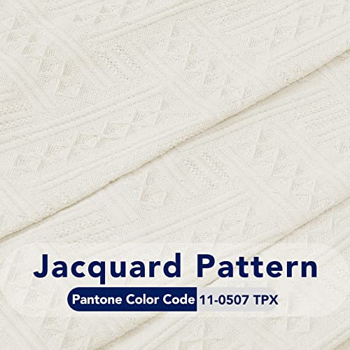 PureFit Geometric Jacquard Throw Sofa Cover - Textured Soft Washable Decorative Couch Covers for 3 Cushion with Tassels Furniture Protector for Pets, Kids (X-Large, Ivory) - Image 5