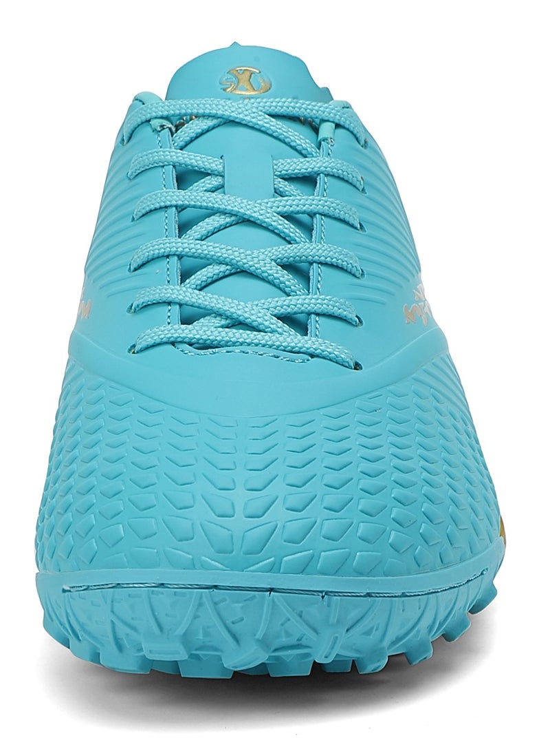 SKY WING Men And Women Soccer Shoes Adults IC or IN Flat Sole Sport Shoes Flexible Athletic Outdoor Cleats Lace Up Light Weight Training Football Shoes Moon Gold - Image 3