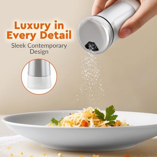 HOME EC Original Salt and Pepper Shakers Set with Adjustable Pour Holes - Glass and Stainless Steel Salt Shaker and Pepper Shaker - Farmhouse Spice dispenser for salts, ground peppercorn and spices - Image 4