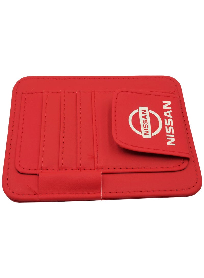نيسان حامل تذاكر جلدي وحامل نظارات للسيارة ومحفظة بطاقات السيارة ومنظم حاجب الشمس للسيارة نيسان أحمر SV-0002 - Image 4