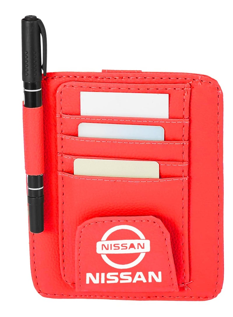 نيسان حامل تذاكر جلدي وحامل نظارات للسيارة ومحفظة بطاقات السيارة ومنظم حاجب الشمس للسيارة نيسان أحمر SV-0002 - Image 1