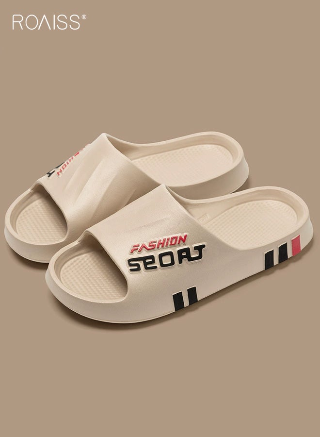 roaiss Neutral-Color Non-Slip Slippers, Indoor Home Use Anti-Slip Bathroom Shower EVA Odor-Free Footwear, Couple's Outdoor Wear New Fashion Striped Flat Sandals with Soft Cushioning, Coffee Brown - Image 1