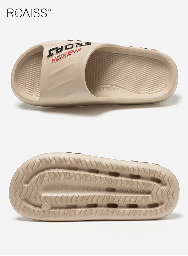 roaiss Neutral-Color Non-Slip Slippers, Indoor Home Use Anti-Slip Bathroom Shower EVA Odor-Free Footwear, Couple's Outdoor Wear New Fashion Striped Flat Sandals with Soft Cushioning, Coffee Brown - Image 3