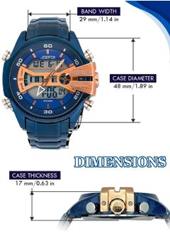 JoeFox Men's Watch Stainless Steel Fashion Analog Digital Wrist Watch Dual Dial Time Waterproof Quartz Watch Dual Time Royal Blue  - Image 2