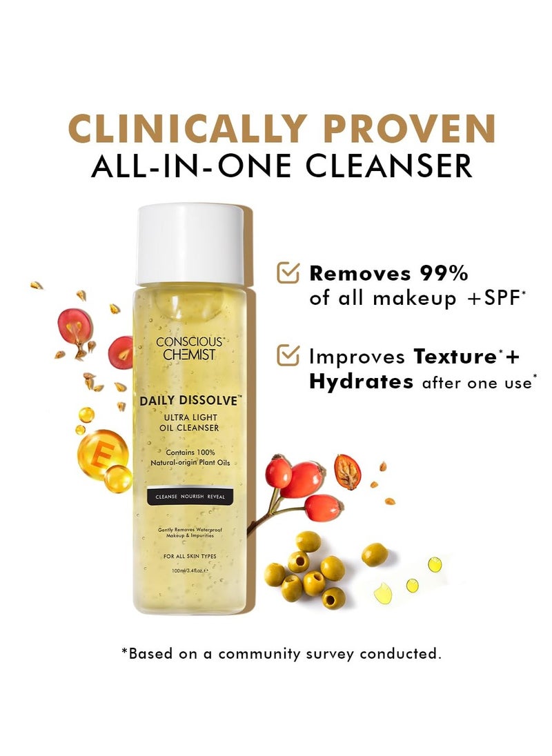 CONSCIOUS CHEMIST - Conscious Chemist® Oil Cleanser for Face | 100ml | Cleanser for oily skin, Face Cleanser with Olives for Women & Men with SPF & Impurities For Soft & Glowing for all Skin, Natural Oil - Daily Dissolve - Image 1