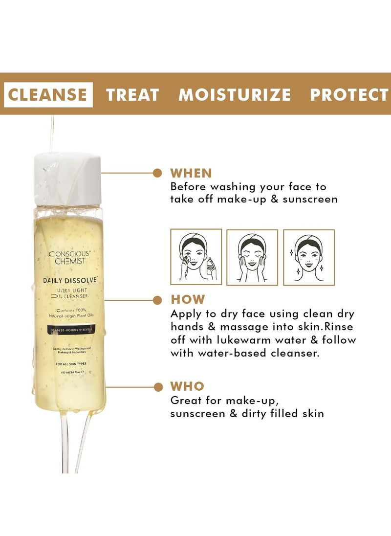 CONSCIOUS CHEMIST - Conscious Chemist® Oil Cleanser for Face | 100ml | Cleanser for oily skin, Face Cleanser with Olives for Women & Men with SPF & Impurities For Soft & Glowing for all Skin, Natural Oil - Daily Dissolve - Image 1