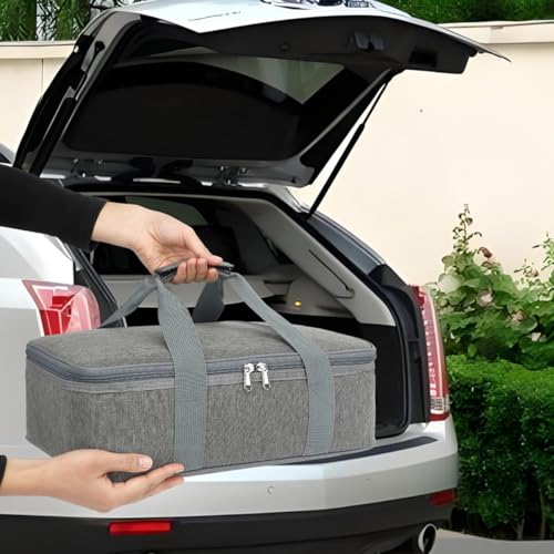 GYEUKHAM Insulated Casserole Carrier Bag Large Portable Hot and Cold Food Storage Tote with Handles Thermal Bag for Parties Picnics Camping TravelFits 9x13 Baking DishGrey - Image 3