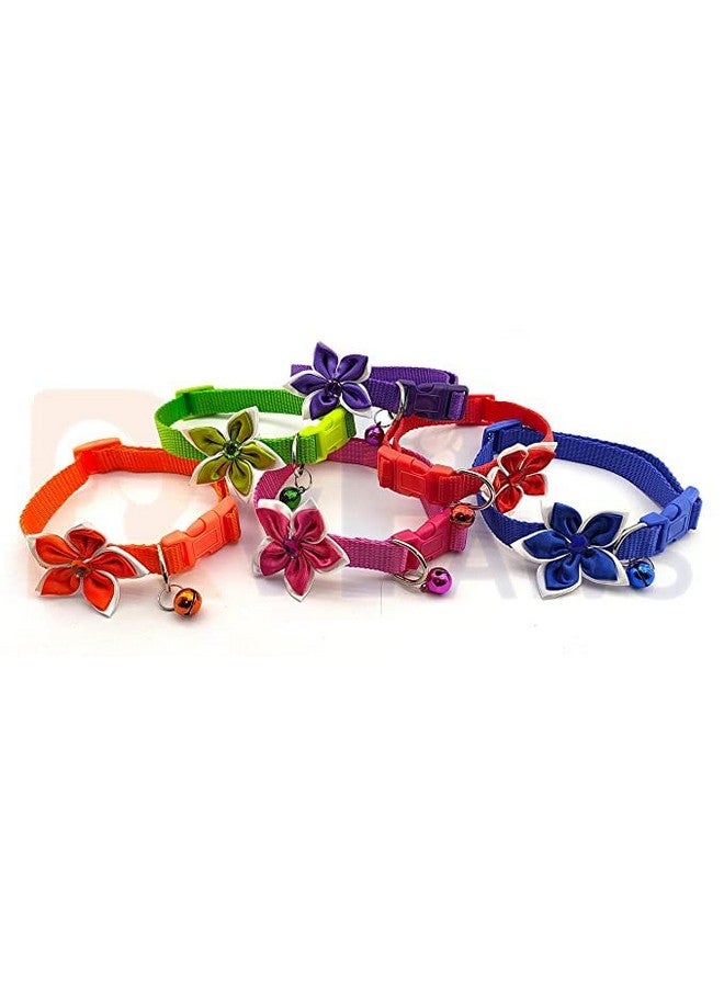 طوق كلب 10 مم مع ربطة عنق جرسية، طوق أمان لطيف من النايلون، طوق قطط قابل للتعديل بتصميم زهرة للجراء والكلاب الصغيرة (صغير جدًا، أرجواني) - Image 5