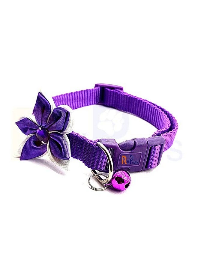 طوق كلب 10 مم مع ربطة عنق جرسية، طوق أمان لطيف من النايلون، طوق قطط قابل للتعديل بتصميم زهرة للجراء والكلاب الصغيرة (صغير جدًا، أرجواني) - Image 1