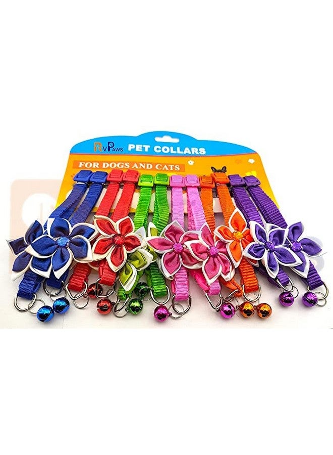 طوق كلب 10 مم مع ربطة عنق جرسية، طوق أمان لطيف من النايلون، طوق قطط قابل للتعديل بتصميم زهرة للجراء والكلاب الصغيرة (صغير جدًا، أرجواني) - Image 2