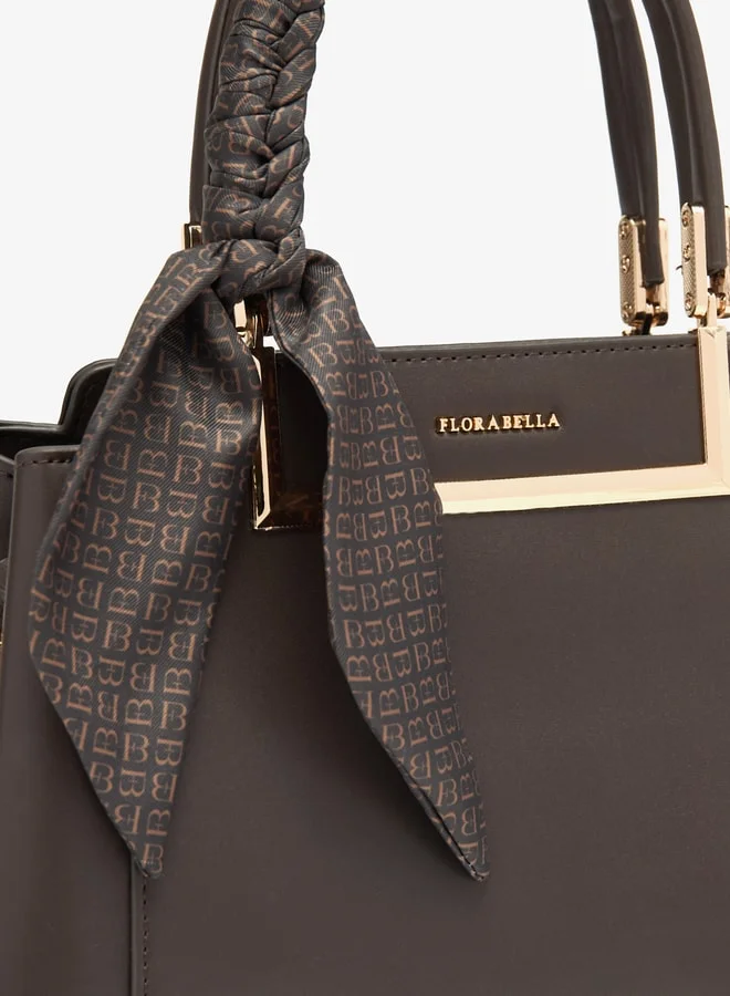 Flora Bella By Shoexpress Women Solid Tote Bag with Zip Closure and Ribbon Detail