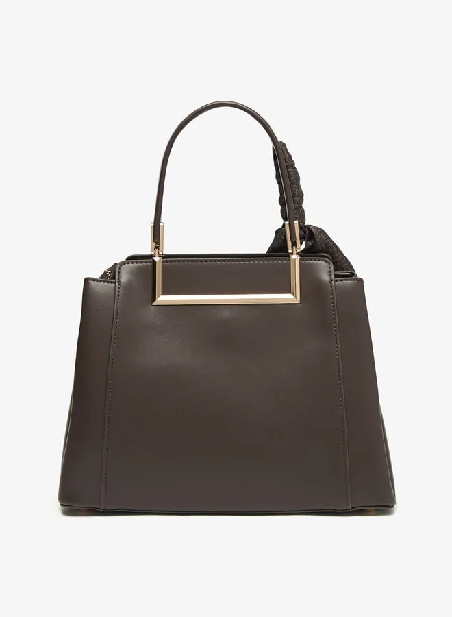 Flora Bella By Shoexpress Women Solid Tote Bag with Zip Closure and Ribbon Detail